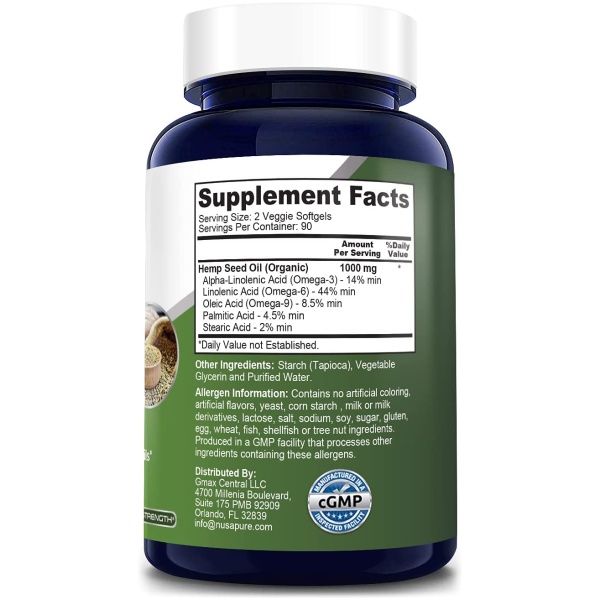 NusaPure Hemp Oil Capsules | 90,000 mg Per Bottle | 180 Veggie Softgels - Image 3