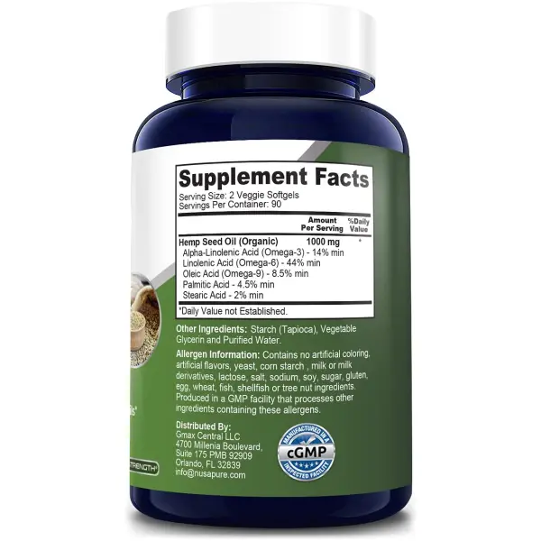 NusaPure Hemp Oil Capsules | 90,000 mg Per Bottle | 180 Veggie Softgels - Image 3