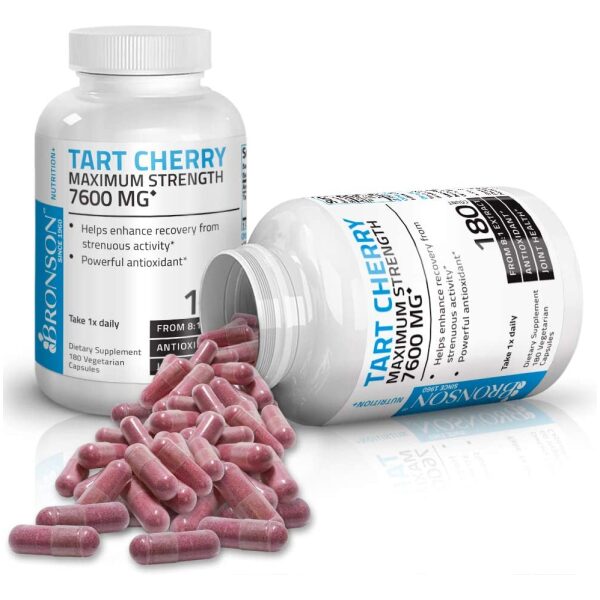 Bronson Tart Cherry Maximum Strength 7600 mg, 180 Vegetarian Capsules (90 Servings) كبسولات الكرز عالى التركيز 7600 مجم للجرعة، 180 كبسولة نباتية - Image 7