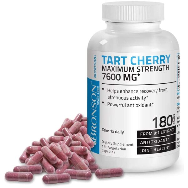 Bronson Tart Cherry Maximum Strength 7600 mg, 180 Vegetarian Capsules (90 Servings) كبسولات الكرز عالى التركيز 7600 مجم للجرعة، 180 كبسولة نباتية - Image 8