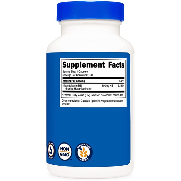 Nutricost Niacin (Flush-Free) Inositol Hexanicotinate 500mg, 120 Capsules, Vitamin B3نيوتراكوست نياسين فيتامين ب3 500 مجم 120 كبسولة - Image 3