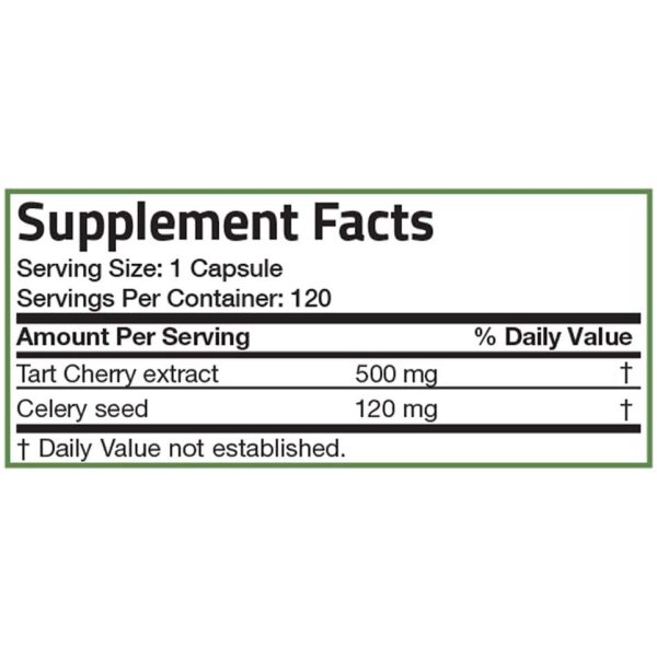 Bronson Tart Cherry Extract + Celery Seed Capsules - Powerful Uric Acid Cleanse, Joint Mobility Support & Muscle Recovery Supplement - Non GMO Formula, 120 Vegetarian Capsules  كبسولات الكرز مع بذور الكرفس، لتطهير الجسم من حمض اليوريك، ولصحة المفاصل والعضلات، 120 كبسولة نباتية - Image 6