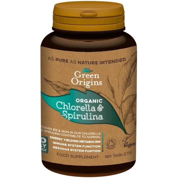 Green Origins Organic Chlorella and Spirulina Tablets 500mg Pack of 180كلوريلا و إسبيريولينا العضوية 500 مجم ، 180 حباية
