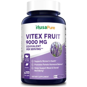 Nusapure Vitex Chasteberry Fruit 20:1 Extract 9,000 mg -200 Veggie Caps 200 Days Supply (Non-GMO & Gluten Free) - Woman’s Health Supplement Supporting Hormonal Balance & PMS Symptoms*  فاكهة فيتكس العضوية 9,000 مجم للكبسولة ، إستخلاص 1:20 ، مكمل غذائى لتحسين صحة المرآه ، ولدعم التوازن الهرمونى وأعراض الدورة الشهرية ، 200 كبسولة نباتية