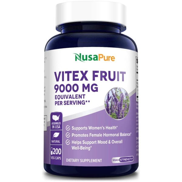 Nusapure Vitex Chasteberry Fruit 20:1 Extract 9,000 mg -200 Veggie Caps 200 Days Supply (Non-GMO & Gluten Free) - Woman’s Health Supplement Supporting Hormonal Balance & PMS Symptoms*  فاكهة فيتكس العضوية 9,000 مجم للكبسولة ، إستخلاص 1:20 ، مكمل غذائى لتحسين صحة المرآه ، ولدعم التوازن الهرمونى وأعراض الدورة الشهرية ، 200 كبسولة نباتية