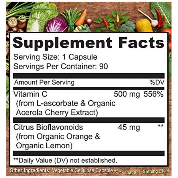 NATURELO Vitamin C with Organic Acerola Cherry and Natural Citrus Bioflavonoids - Whole Food Vegan Supplement 500 mg - 90 Capsules  ناتشرلو _فيتامين ج + الكرز الهند العضوى وبيوفلافونويد للحمضيات الطبيعية ، مكمل غذائى نباتى بالكامل 500 مجم ، 90 كبسولة - Image 7