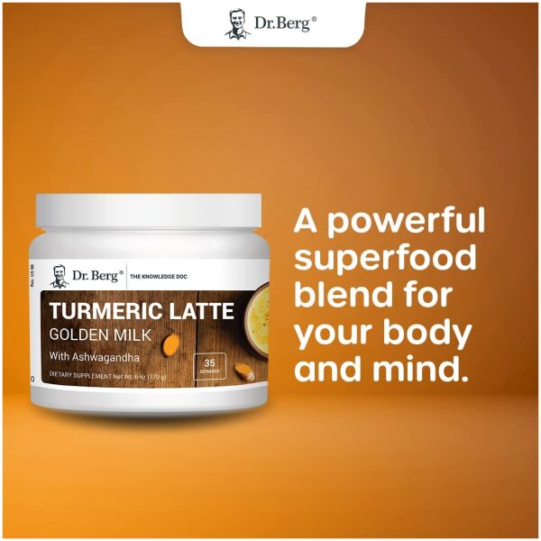 Dr. Berg's Turmeric Latte (35 Servings) - Golden Milk with Ashwagandha Brain, Energy, Focus, and Stress Support - Golden Milk Powder Super Blend of Organic Spices and Herbs - Keto Friendly 6 oz. - Image 6