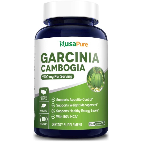 Nusapure Pure Garcinia Cambogia 180 Veggie Caps 1500mg (Vegetarian, Natural, Non-GMO & Gluten Free) نياسا بيور الجارسينيا كامبوجيا النقية 1500 مجم ، نباتى وطبيعى ، لفقدان الوزن ولدعم إنتاج الطاقة ، 180 كبسولة نباتية