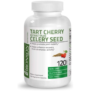 Bronson Tart Cherry Extract + Celery Seed Capsules - Powerful Uric Acid Cleanse, Joint Mobility Support & Muscle Recovery Supplement - Non GMO Formula, 120 Vegetarian Capsules  كبسولات الكرز مع بذور الكرفس، لتطهير الجسم من حمض اليوريك، ولصحة المفاصل والعضلات، 120 كبسولة نباتية