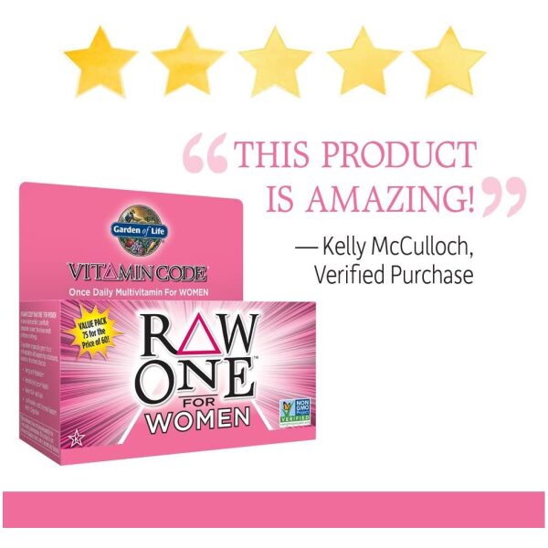 Garden of Life Vitamin Code Raw One for Women, Once Daily Multivitamin for Women - 75 Capsules, One a Day Women, Vitamins, Fruits, Veggies, Probiotics for Womens Health, Vegetarian, Gluten Freeجاردن اوف لايف، فيتامين كود للنساء ، خليط من الفيتامينات والفواكة والخضروات والبروبيوتك النباتية، لتحسين الصحة العامة، وزيادة إنتاج الطاقة، و تحسين الصحة الإنجابية للنساء، 75 كبسولة نباتية - Image 5