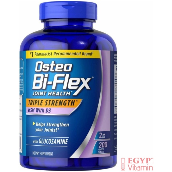 Osteo Bi-Flex Triple Stregnth Glucosmine 1500 Mg with MSM and Vitamin D3 1000 IU, 200 Tablets  اوسيتو بى_ فليكس (ثلاث أضعاف القوة) جلوكوزامين 1500 مجم مع فيتامين د3 ، 1,000 وحدة دولية ، لصحة المفاصل وتسهيل الحركة والمرونة ، 200 حباية