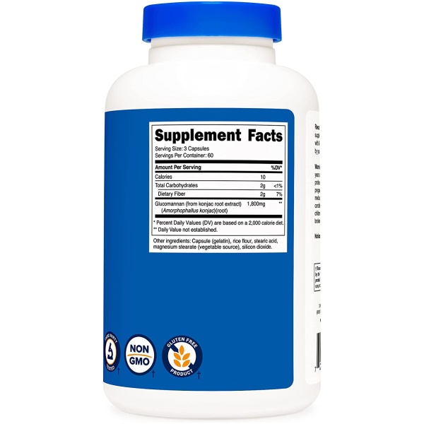 Nutricost Glucomannan 1,800mg Per Serving, 180 Capsules - Natural Fiber Source, Non-GMO, Gluten Free نيوتراكوست جلوكومانان 1800مجم للجرعة مصدر طبيعى الألياف 180 كبسولة - Image 3