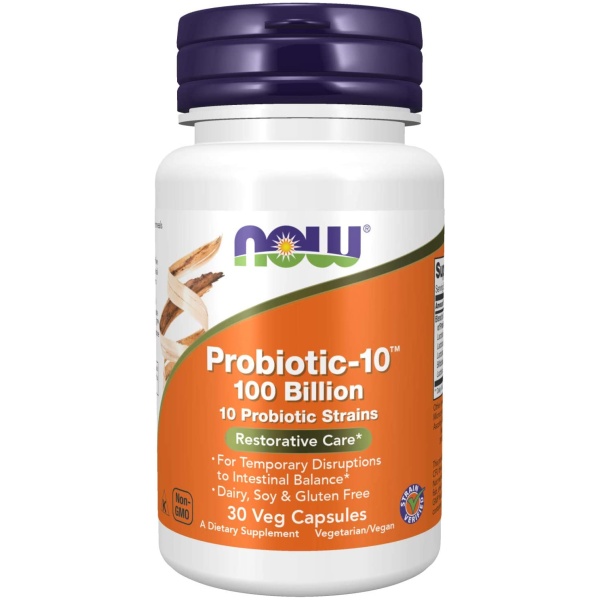 NOW Probiotic-10, 100 Billion, with 10 Probiotic Strains,Dairy, Soy and Gluten Free, Strain Verified, 30 Veg Capsules  ناو ، بروبيوتيك_ 10، 100 مليار وحدة دولية ، 30 كبسولة نباتية