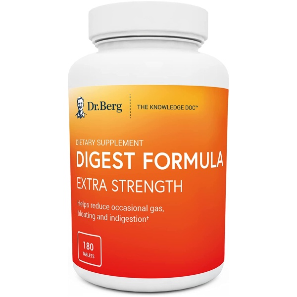 Dr. Berg's Digest Formula Extra Strength - Contains Both Apple Cider Vinegar Powder + Betaine Hydrochloride - Helps Healthy Digestion, Helps Reduce Gas and Bloating - Vegan Friendly 180 Tabletsدكتور بيرج تركيبة الهضم المتقدمة، 180 كبسولة، لصحة الهضم والجهاز الهضمى، وتقليل عسر الهضم والغازات والإنتفاخ