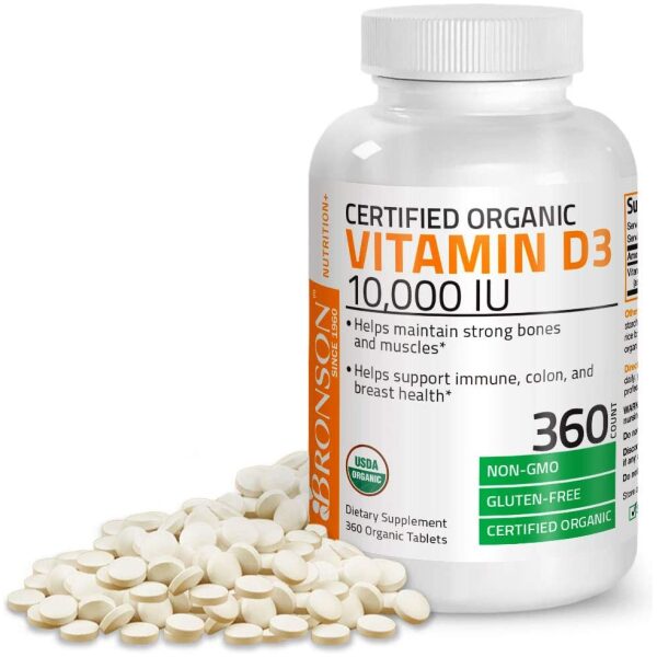 BRONSON Vitamin D3 10000 IU (360 Tablets) for Immune Support, Healthy Muscle Function & Bone Health, High Potency Organic Vitamin D Supplement  فيتامين د3 ، 10000 وحدة دولية ، لتحسين صحة المناعة ولصحة وظائف العضلات والعظام ، 360 حباية - Image 6