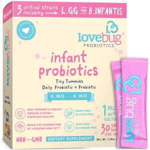 LoveBug Probiotics Infant Probiotics for 0-6 Months, 30 Packets – 1 Billion CFU – Allergen-Free, Non-GMO, Vegan لأف بيج بروبيوتيك نباتى للطفل الرضيع تحت 6 أشهر ، 1مليار وحدة دولية 30 عبوة