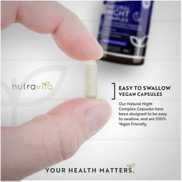 Nutravita Natural Night Complex– with Lemon Balm, Chamomile, 5HTP, L-Theanine–120 Vegan Capsules - Image 8