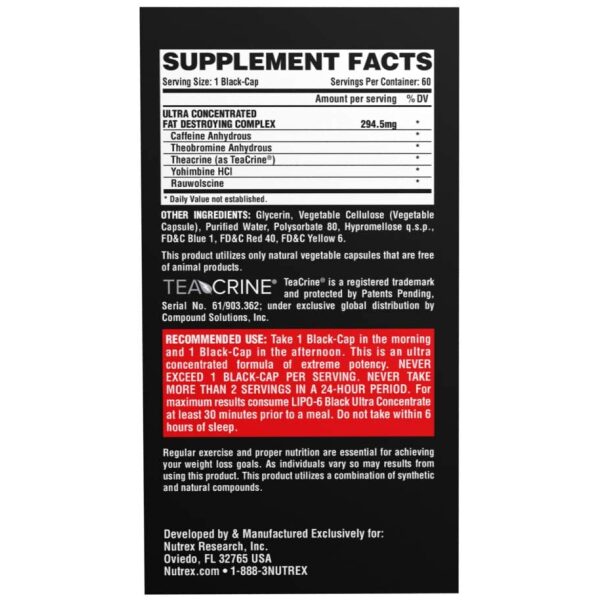 Nutrex Research Lipo-6 Black Ultra Concentrate for Men | Thermogenic Energizing Fat Burner Supplement | 60 Count نوتريكس ريسيرش ليبو6 الأسود للرجال لحرق الدهون ولزيادة فقدان الوزن ، 60 قطعة - Image 6