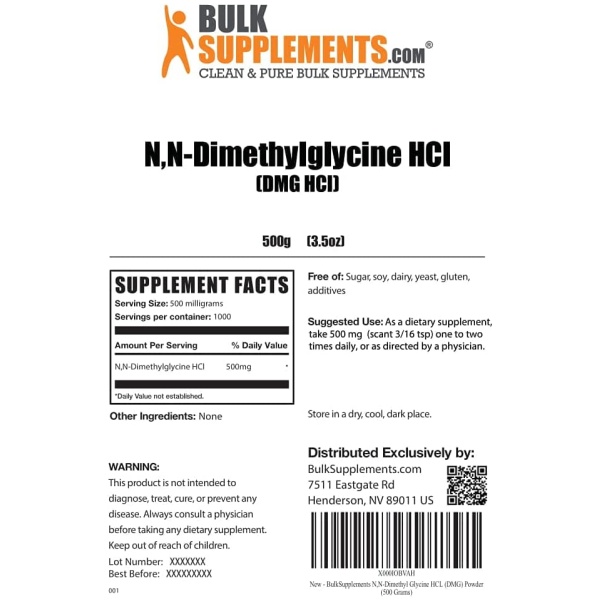 BulkSupplements.com N,N-Dimethyl Glycine HCl (DMG) Powder - Sleep Powder - Glycine Supplements - Glycine 500 - TMG Powder - Sleep Supplements - Amino Acids Supplement (500 Grams - 1.1 lbs) - Image 2