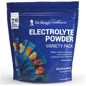Dr. Berg's Electrolyte Powder Packets - Travel Size Hydration Drink Mix Supplement -13x Potassium - Boost Energy & Keto-Friendly - NO Maltodextrin, Sugar & Carb-Free - Raspberry Lemon Flavor 30 Counts <br/> دكتور بيرج الكتروليت بودر 28 باكيت،7 نكهات كل نكهة 4 باكيت