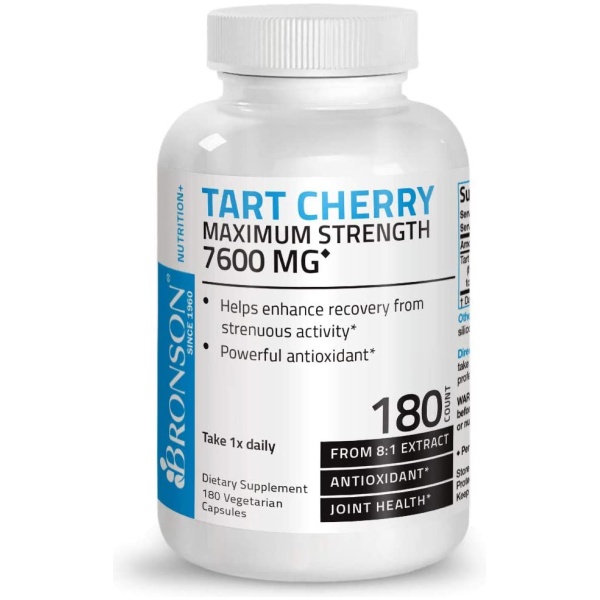 Bronson Tart Cherry Maximum Strength 7600 mg, 180 Vegetarian Capsules (90 Servings) كبسولات الكرز عالى التركيز 7600 مجم للجرعة، 180 كبسولة نباتية