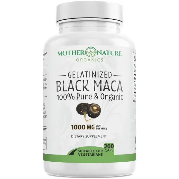 Premium Black Maca Root - 200 Vegan Capsules - from Peruvian Andes - Supports Reproductive Health and Energy - Pure, Non-GMO, No Fillers