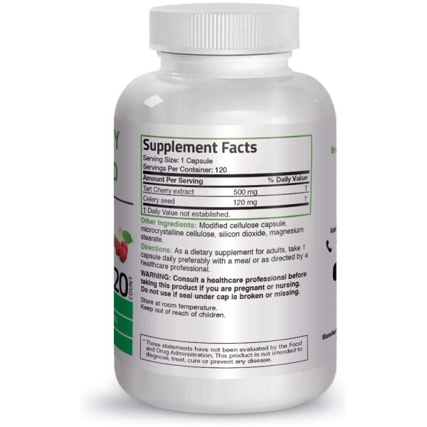 Bronson Tart Cherry Extract + Celery Seed Capsules - Powerful Uric Acid Cleanse, Joint Mobility Support & Muscle Recovery Supplement - Non GMO Formula, 120 Vegetarian Capsules  كبسولات الكرز مع بذور الكرفس، لتطهير الجسم من حمض اليوريك، ولصحة المفاصل والعضلات، 120 كبسولة نباتية - Image 7