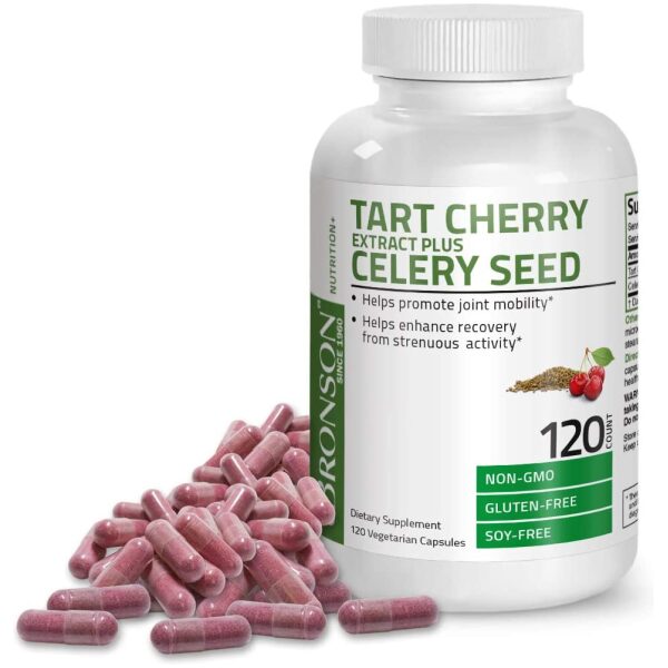 Bronson Tart Cherry Extract + Celery Seed Capsules - Powerful Uric Acid Cleanse, Joint Mobility Support & Muscle Recovery Supplement - Non GMO Formula, 120 Vegetarian Capsules  كبسولات الكرز مع بذور الكرفس، لتطهير الجسم من حمض اليوريك، ولصحة المفاصل والعضلات، 120 كبسولة نباتية - Image 5