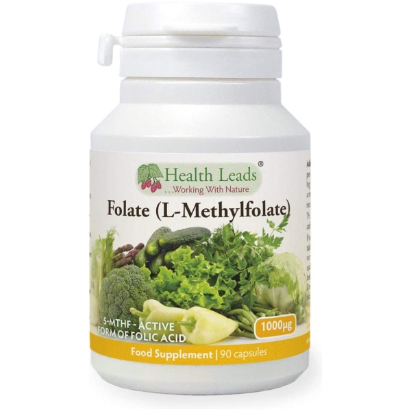 Health Leads Folate (L-Methylfolate) 1000μg x 90 Capsules, 5-MTHF Active Form of Folic Acid/Vitamin B9 فولات ( ل_فولات الميثيل) 1000 ميكروجرام الشكل النشط لفيتامين ب9 (حمض الفوليك) 90 كبسولة