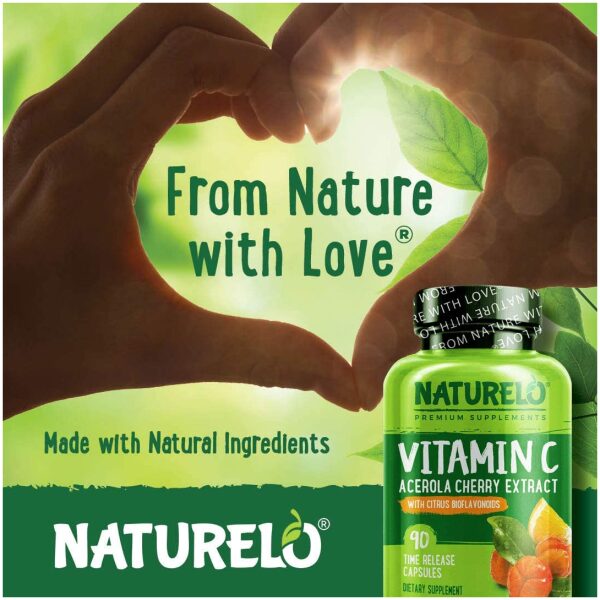 NATURELO Vitamin C with Organic Acerola Cherry and Natural Citrus Bioflavonoids - Whole Food Vegan Supplement 500 mg - 90 Capsules  ناتشرلو _فيتامين ج + الكرز الهند العضوى وبيوفلافونويد للحمضيات الطبيعية ، مكمل غذائى نباتى بالكامل 500 مجم ، 90 كبسولة - Image 6
