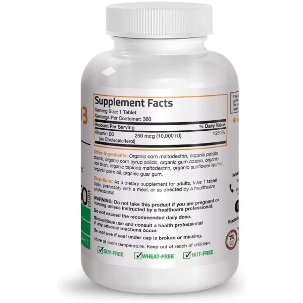 BRONSON Vitamin D3 10000 IU (360 Tablets) for Immune Support, Healthy Muscle Function & Bone Health, High Potency Organic Vitamin D Supplement  فيتامين د3 ، 10000 وحدة دولية ، لتحسين صحة المناعة ولصحة وظائف العضلات والعظام ، 360 حباية - Image 8