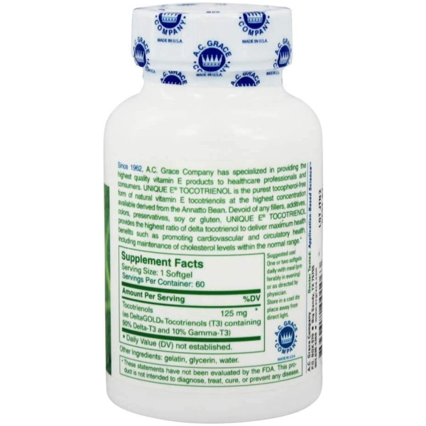 UNIQUE E Tocotrienols- Tocopherol Free 60 softgel توكوترينولز الفريد من نوعه - خالٍ من التوكوفيرول - Image 4