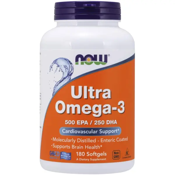 NOW Ultra Omega-3 Molecularly Distilled and Enteric Coated, 750mg Omega-3, 180 Softgels  ناو ، أوميجا3 750 مجم من زيت السمك ، لصحة القلب والمخ ، 180 سوفت جيل