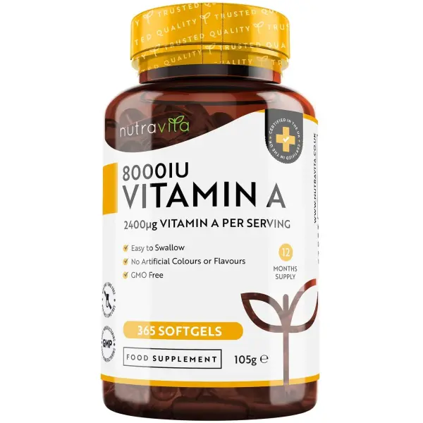 Nutravita Vitamin A 8000IU – Maintenance of The Immune System, Normal Vision and Skin – 2400 μg of Vitamin A per Softgel Capsule – 365 Softgel Capsules  نيوترافيتا فيتامين ا 8000 وحده دوليه ، لصحة الجهاز المناعى والرؤية والجلد، 365 كبسولة