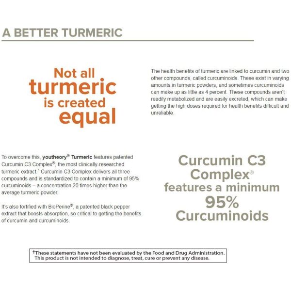 Youtheory Turmeric Extra Strength Formula Capsules 1,000 mg per Daily, 180 Count كبسولات يوثيوري بتركيبة ذات قوة إضافية للكركم 1000 ملغ يوميًا180 قرص - Image 3