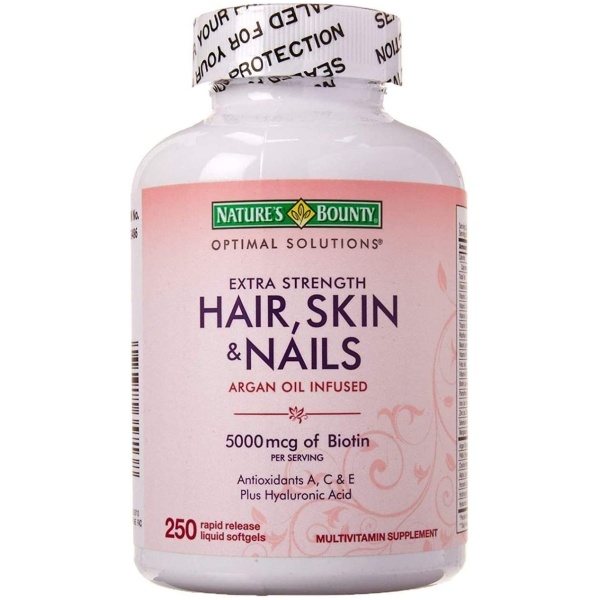 Nature's Bounty Hair Skin and Nails 5000 mcg of Biotin - 250 Coated Softgels Regular & Extra Strength ناتشرز باونتى، الشعر والجلد والاظافر ، 250 قطعة ، زيت الأرجان مع البيوتين 5000 مايكرو جرام - Image 3